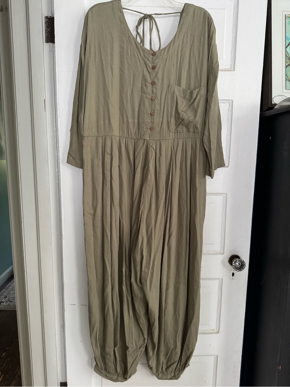 Free People Olive Green Button-Front Romper